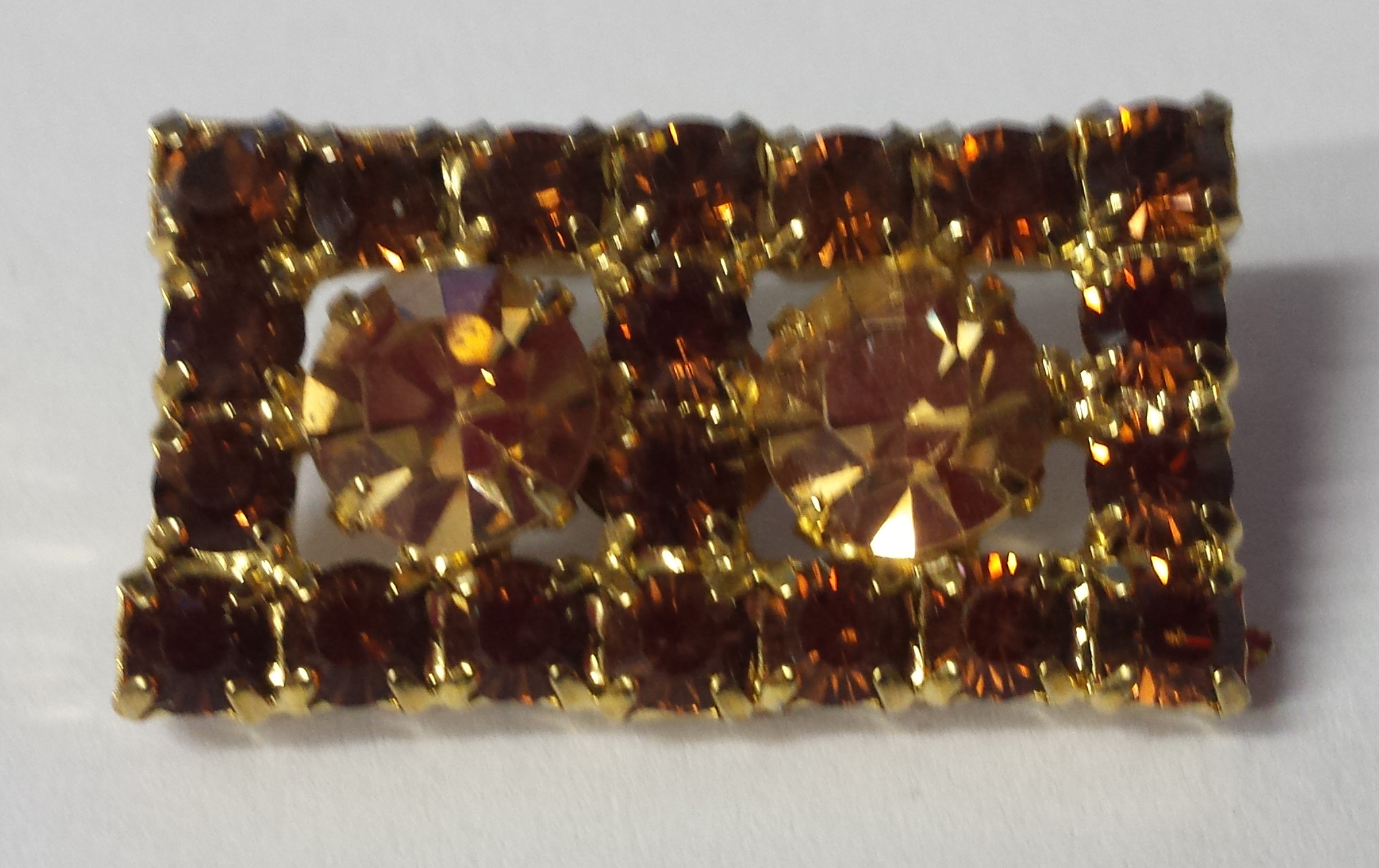 Dazzling Rectangular Rhinestone Button Amber with Gold Backs - 1 inch by 1/2 inch #Daz0019